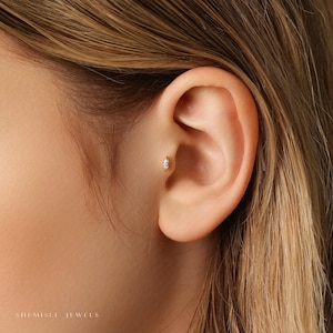 Tiny White Stone Marquise Threadless Flat Back Tragus Stud, 20,18,16ga, 5-10mm, Unisex, Surgical Steel, SHEMISLI SS573