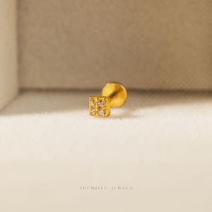 Square Tragus Stud, Threadless Flat Back Earring, Minimalist Style, A-SS899 image 4