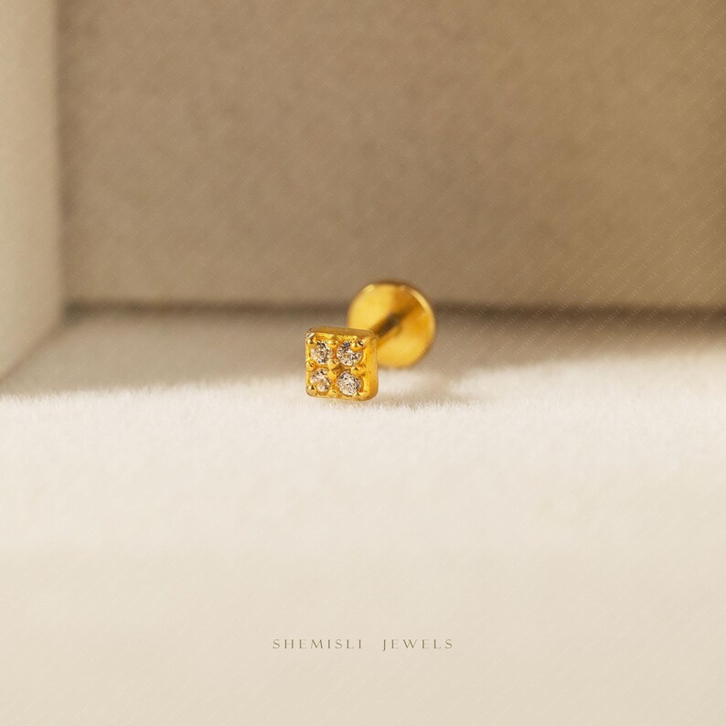 Square Tragus Stud, Threadless Flat Back Earring, Minimalist Style, A-SS899 image 4