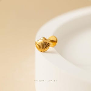 Fan Shaped Shell Stud, Threadless Flat Back Earring, Minimalist Style, A-SS926 image 3