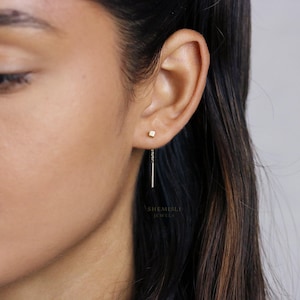 Super Tiny Cuboid  Ear Threader,  Unisex, Gold, Silver SHEMISLI - ST009 NOBKG