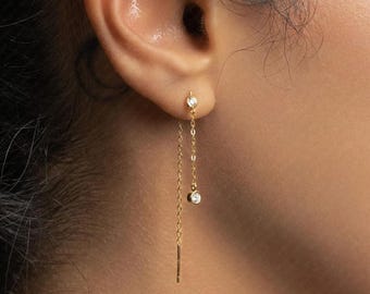 Dangle Gem Ear Threader, Stud Earring, Minimalist Style, A-ST023 NOBKG