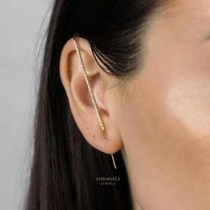 Longue boucle d'oreille en pierre pour piercing au lobe d'oreille, piercing fausse hélice, unisexe, or, argent SHEMISLI - SS228 NOBKG