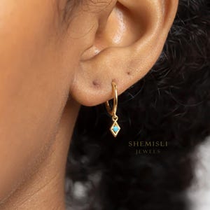 CZ Drop Dangle Hoop Earring, White Stone, Emerald, Turquoise, Unisex, Gold, Silver SHEMISLI SH069, SH168, SH070, SH272, SH273