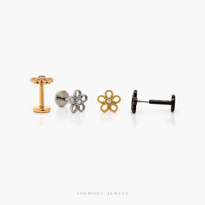 Tiny Open Flower Threadless Flat Back Earring, 20,18,16ga, 5-10mm Unisex, Surgical Steel SHEMISLI SS731