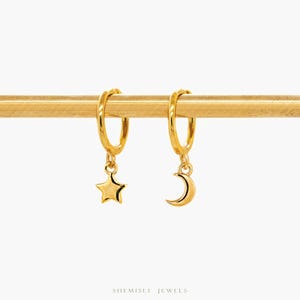 Star and Moon Hoop, Huggies Earring, Minimalist Style, A-SH199 SH642 SH643