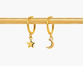Star and Moon Hoop, Huggies Earring, Minimalist Style, A-SH199 SH642 SH643