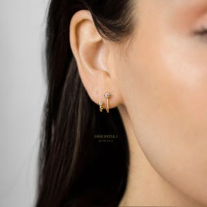 Boucle d'oreille CZ double doublure, faux deux piercings, unisexe, or, argent SHEMISLI SS258, SS306 LR