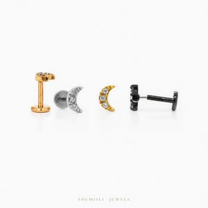 Tiny Moon Threadless Flat Back Earring, 20,18,16ga, 5-10mm Unisex, Surgical Steel SHEMISLI SS993