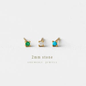 2mm Gemstone Stud, Earring, Minimalist Style, A-SS072 SS086 SS090