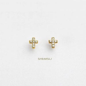 White Stone Cross Stud, Earring, Minimalist Style, A-SS046