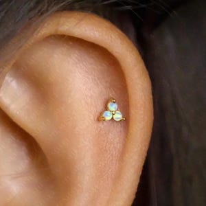 3-Petal Opal Flower Stud, Threadless Flat Back Earring, Minimalist Style, A-SS546