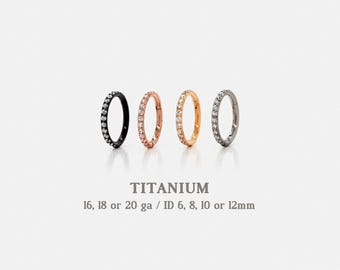 Titanium CZ Round Paved Earring Nose Ring, 20ga, 18ga, 16ga, 6, 8, 10, 12mm, Unisex, G23 Titanium, SHEMISLI SH466...SH476...SH486...