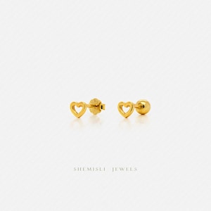 Open Heart Stud, Butterfly End or Screw Ball End Earring, Minimalist Style, A-SS431 SS432