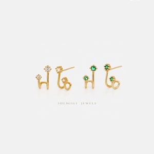 Double Lined CZ Earring, Fake Two Piercings, Unisex, Gold, Silver SHEMISLI SS258, SS306 LR