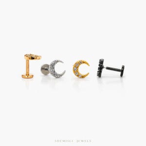 Tiny Moon Threadless Flat Back Earring, 20,18,16ga, 5-10mm Unisex, Surgical Steel SHEMISLI SS907