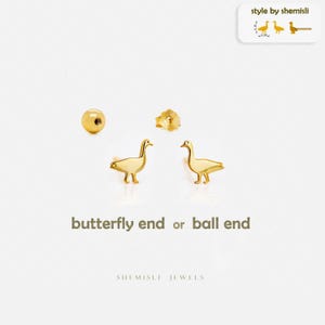 Tiny Duck, Goose, Bird Studs Earring, Unisex, Gold, Silver SHEMISLI SS879 Butterfly End, SS880 Screw Ball End (Type A) LR