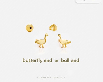 Duck Goose Bird Stud, Butterfly End or Screw Ball End Earring, Minimalist Style, A-SS879 SS880