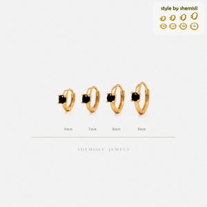 Tiny Black CZ Stone Helix Hoop Earring, Unisex, Gold, Silver SHEMISLI SH656, SH657, SH658, SH659