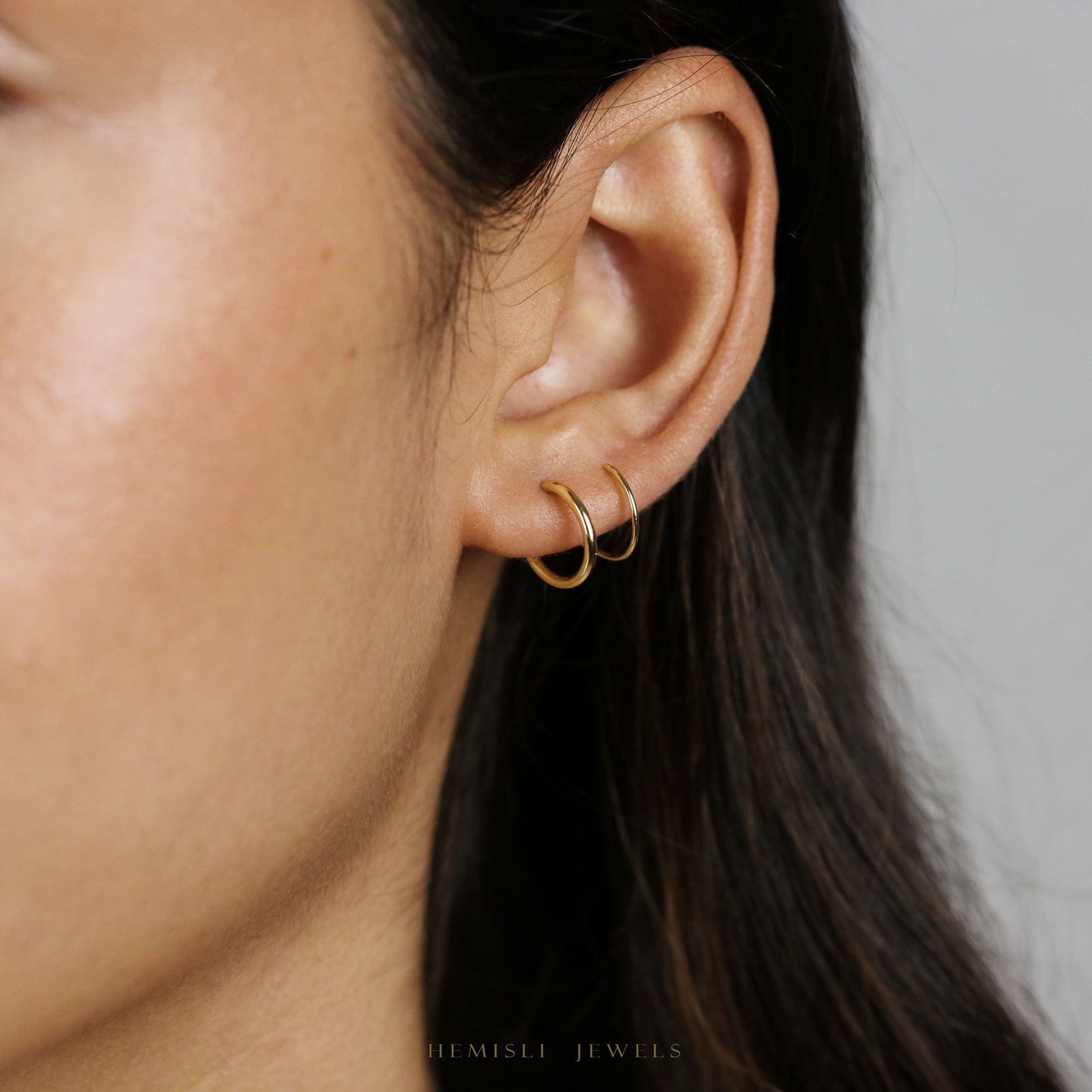 Double Hoop Earrings Only 1 Piercing Needed Gold Silver Etsy