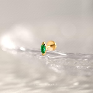 Petit clou de nez plat sans filetage Marquise émeraude, calibre 20,18,16, 5-10 mm, Unisexe, Acier chirurgical, SHEMISLI SS582