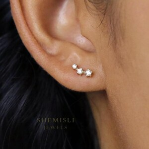 Triple White Climber Stud, Butterfly End or Screw Ball End Earring, Minimalist Style, A-SS125 SS489