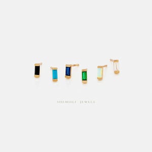 Clous d'oreilles baguette CZ, blanc émeraude, turquoise, saphir, opale noire, unisexe, or, argent SHEMISLI SS217 SS218 SS284 SS285 SS286 SS287