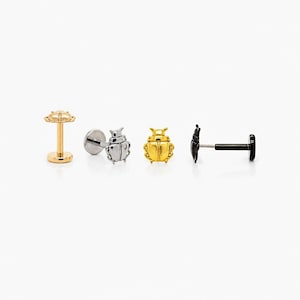 Boucle d'oreille sans filetage à dos plat Dainty Beetle, calibre 20,18,16, 5-10 mm, Unisexe, Acier chirurgical, SHEMISLI SS574