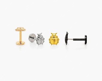 Beetle Stud, Threadless Flat Back Earring, Minimalist Style, A-SS574