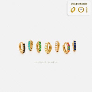 Helix CZ Hoop Earring, White Emerald Turquoise Sapphire Black Multicolor Opal Unisex, Gold, Silver SH046 SH344 SH052 SH366 SH153 SH132 SH160