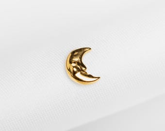 Moon with Face Stud, Threadless Flat Back Earring, Minimalist Style, A-SS1156