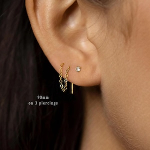 White Gem Ear Threader, Stud Earring, Minimalist Style, A-ST019 ST020 NOBKG