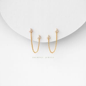 Two Piercings Clover Stud, Earring, Minimalist Style, A-SS147 SS317 SS318 SS319 SS320 Bild 6
