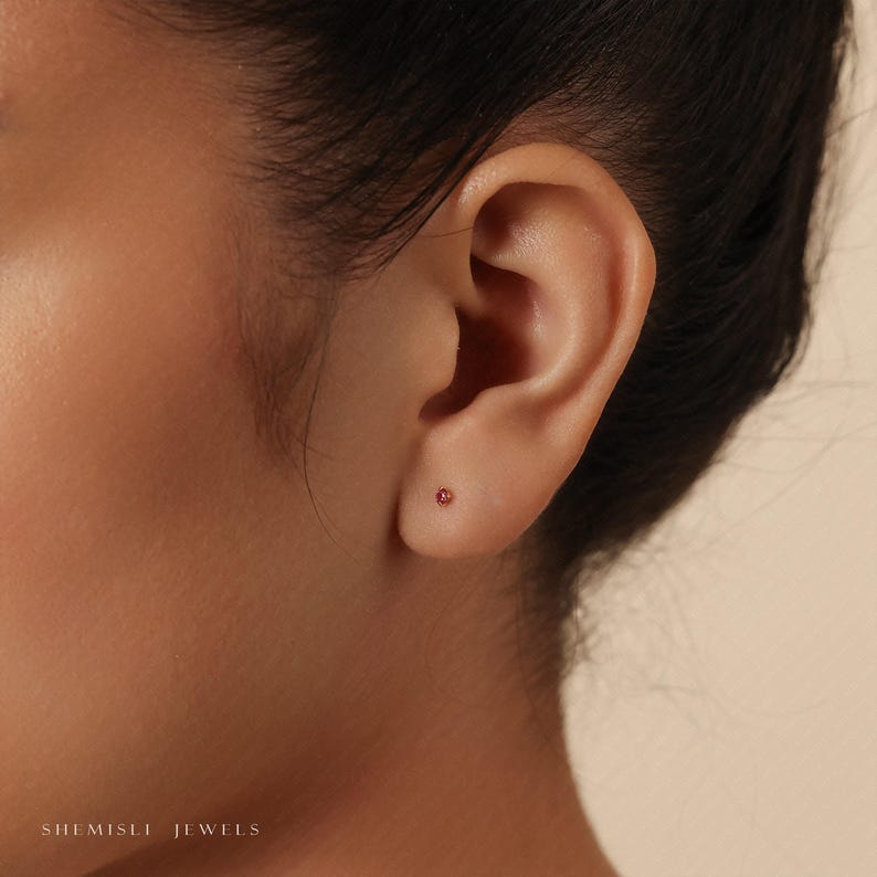 Ruby Stud, Threadless Flat Back Earring, Minimalist Style, A-SS613 SS614 SS615 SS616 image 6