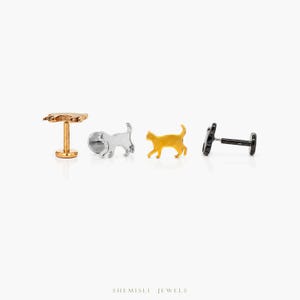 Tiny Walking Cat Threadless Flat Back Earring, 20,18,16ga, 5-10mm Unisex, Surgical Steel SHEMISLI SS991