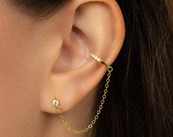 Chain Stud Ear Cuff, Conch Earring, Minimalist Style, A-SF054