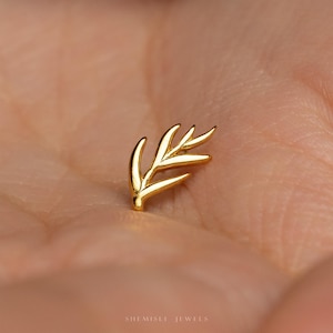 Petites boucles d'oreilles sans filet à dos plat, feuilles de saule, calibre 20,18,16, 5-10 mm unisexe, acier chirurgical SHEMISLI SS1326