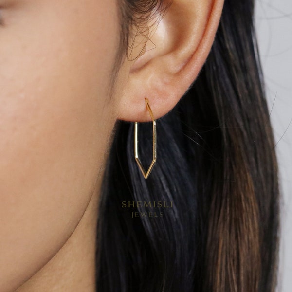 Ultra Light Hexagon Hoop Earrings, Thin Hex Hoops, Gold, Silver SHEMISLI SH210