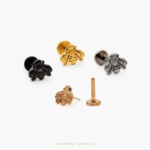 Boucle d'oreille sans filetage à dos plat Tiny Bee, calibre 20,18,16, 5-10 mm, Unisexe, Acier chirurgical, SHEMISLI SS527