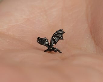 Black Flying Dragon Stud, Threadless Flat Back Earring, Minimalist Style, A-SS1007