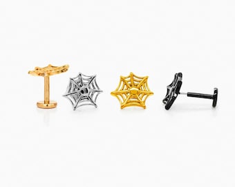 Spider Web Stud, Threadless Flat Back Earring, Minimalist Style, A-SS923