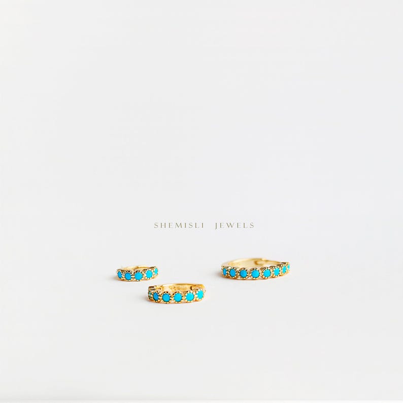 Simple Turquoise Hoop, Huggies Earring, Minimalist Style, A-SH126 SH127 SH128 SH129 SH130 SH131 image 6