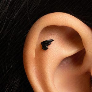 Black Bat Wing Stud, Threadless Flat Back Earring, Minimalist Style, A-SS1121