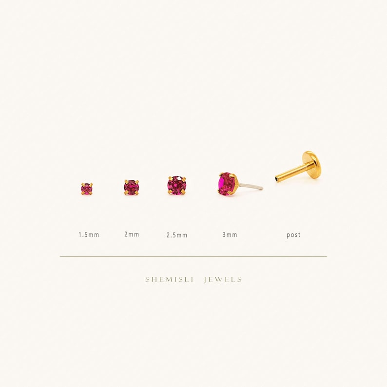 Ruby Lip Stud, Threadless Flat Back, Minimalist Style, A-SS615 Bild 3