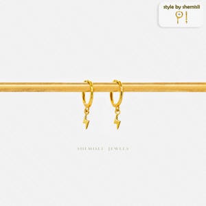 Tiny Lightning Drop Hoop Earring, Huggies, Unisex, Gold, Silver SHEMISLI SH645 LR
