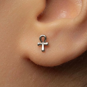 Ankh Stud, Threadless Flat Back Earring, Minimalist Style, A-SS1666