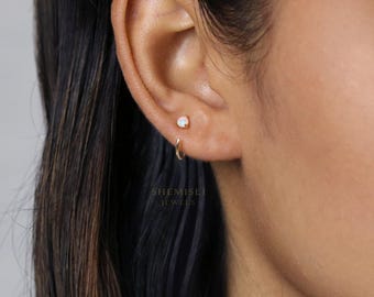 Tiny Opal Stone Jacket Earring White Emerald Turquoise Sapphire Black Opal, Unisex, Gold, Silver SJ016 SJ017 SJ018 SJ019 SJ020 SJ013 NOBKG