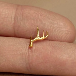 Stag Deer Antler Stud, Threadless Flat Back Earring, Minimalist Style, A-SS1183