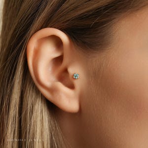 Clou tragus sans filetage, petite fleur turquoise, dos plat, calibre 20,18,16, 5-10 mm unisexe, acier chirurgical SHEMISLI SS1000