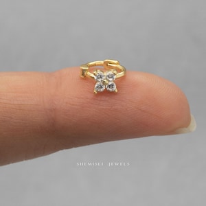 4 Leaf Clover CZ Helix Hoop, Unisex, Gold, Silver SHEMISLI - SH099